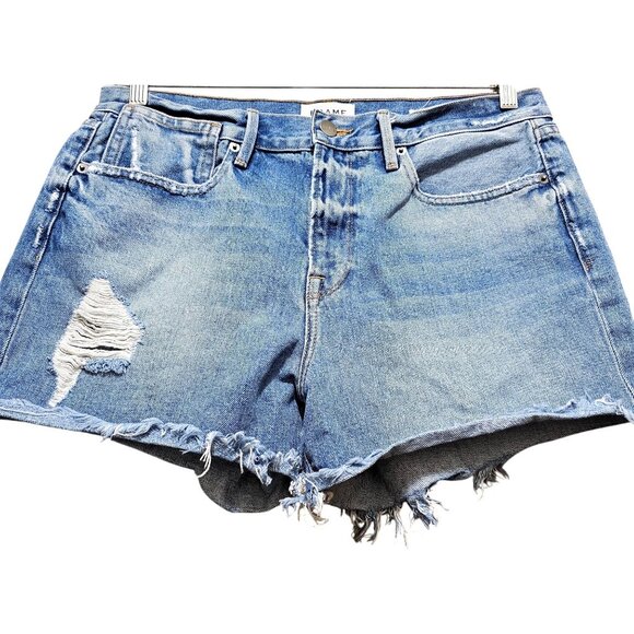 Frame Denim Le Stevie Short Light Wash Distressed High-Rise Jean Shorts Womens 2